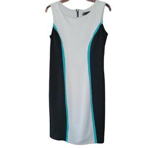 Valerie Bertinelli White-Black-Turquoise Dress Double Lined w Back Zipper Size 6